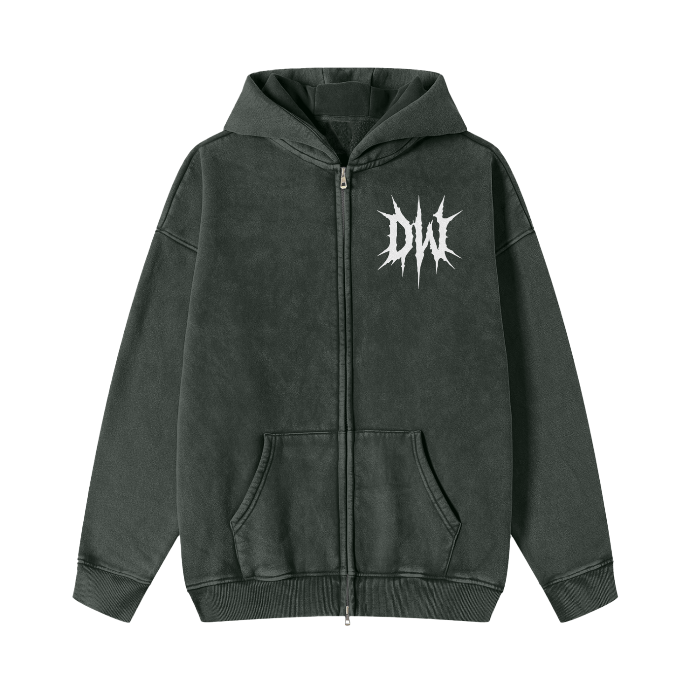 Snow Washed Zip-Through Fleece Hoodie