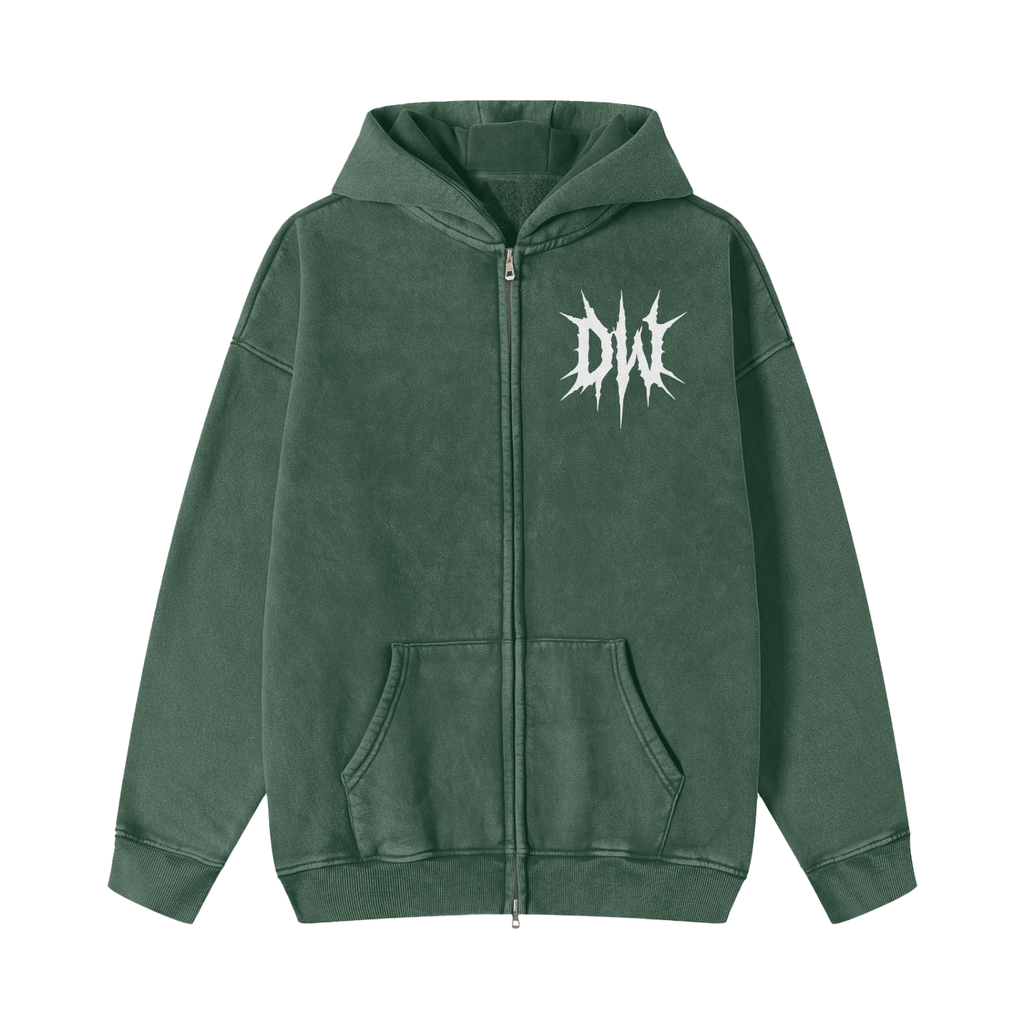 Snow Washed Zip-Through Fleece Hoodie