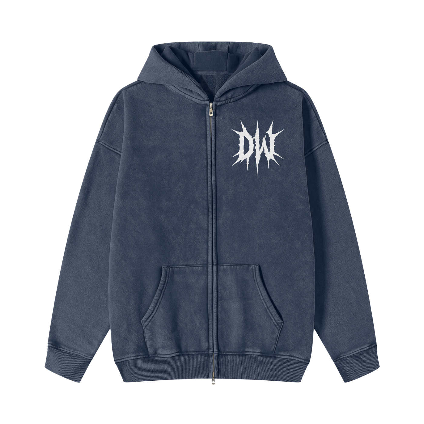 Snow Washed Zip-Through Fleece Hoodie